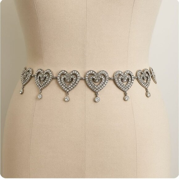 Vintage Brighton Retired Belt Heavy Rhinestone Heart Chain Size Medium Concho - Picture 6 of 6